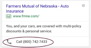 Mobile search example with call extensions for AdWords